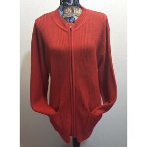 VTG CW Classics Women's Red Long Sleeve Full Zip Sweater Jacket l Size: XL
